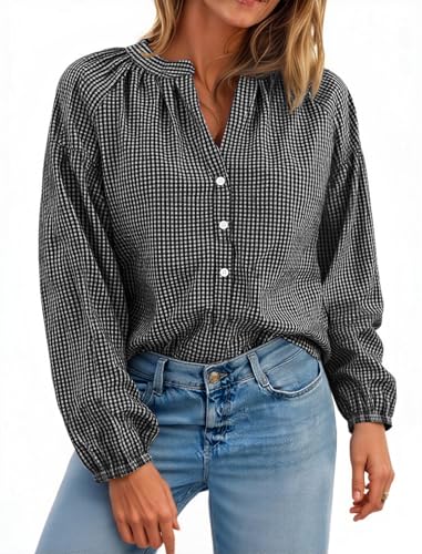 Cotton Gingham Puff Blouse
