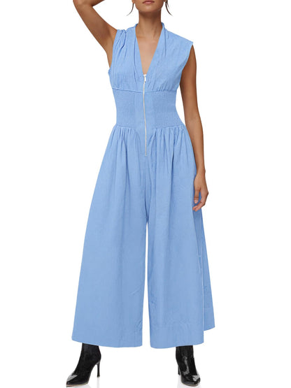 Smocked Zip Jumpsuit
