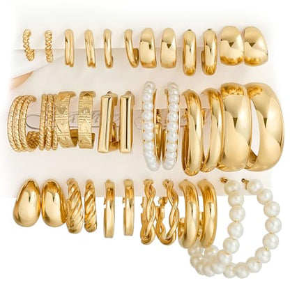 Gold Hoop Earrings (18PR)