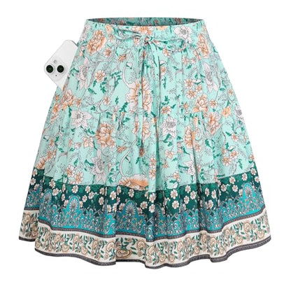 Kate Kasin Women's Boho Mini Skort with Pockets,