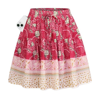 Kate Kasin Women's Boho Mini Skort with Pockets,