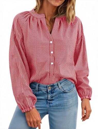 Cotton Gingham Puff Blouse