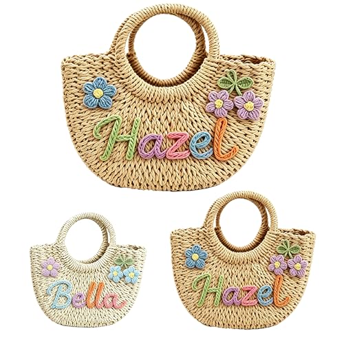 Custom Name Straw Beach Bag