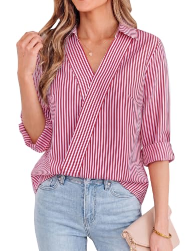 KIRUNDO Striped Fall Outfits V Neck Dressy Women