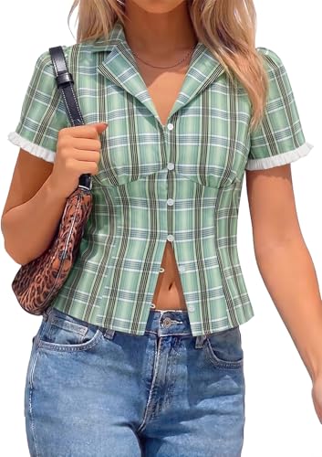 Puff Sleeve Plaid Shirt