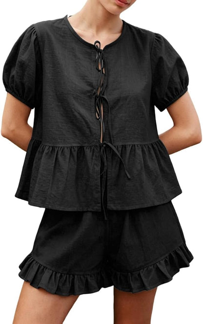 Cotton Ruffle Shorts Set