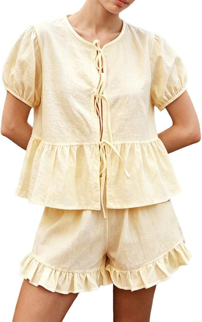 Cotton Ruffle Shorts Set