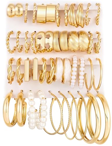 Gold Hoop Earrings (18PR)