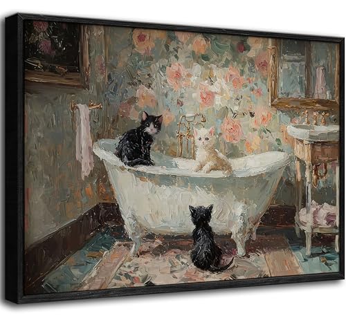 Vintage Cat Framed Bathroom Art