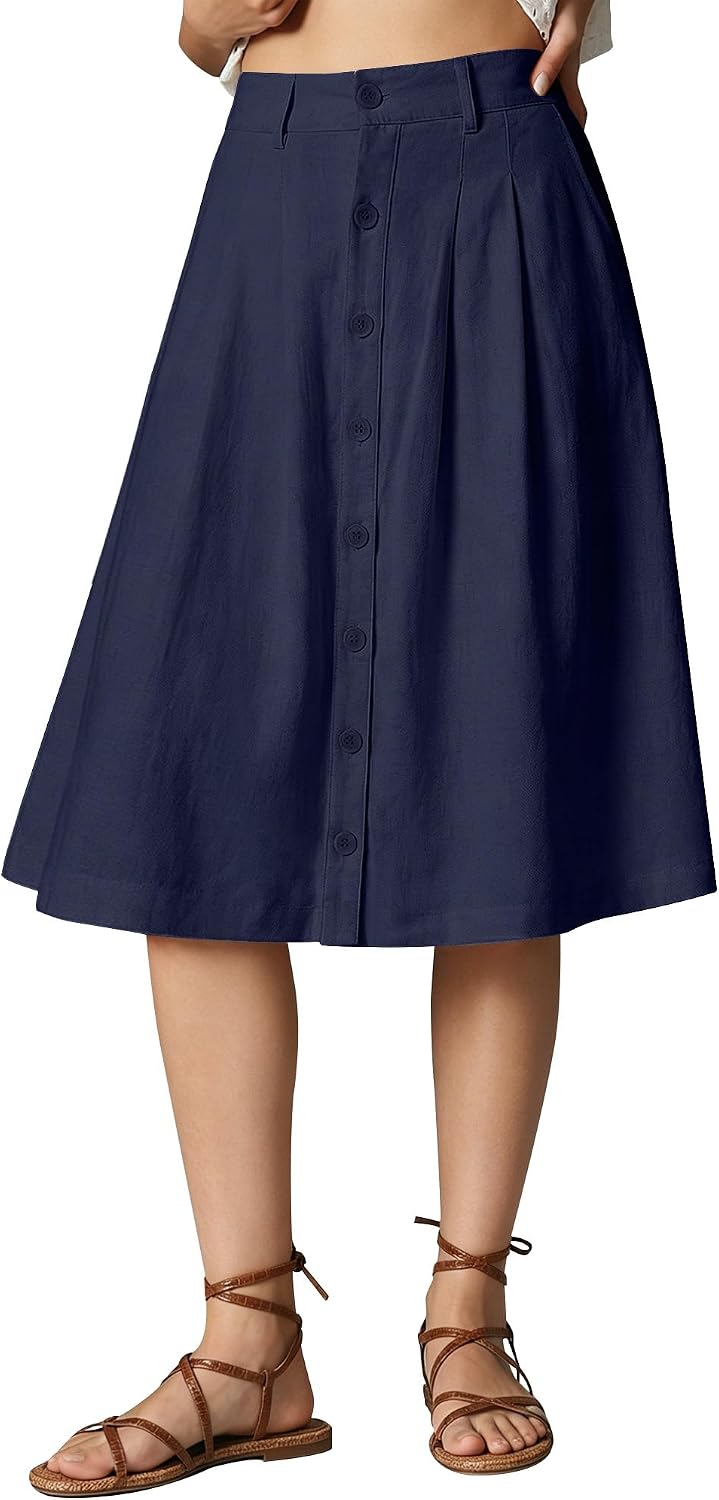 Linen Pleated Midi Skirt
