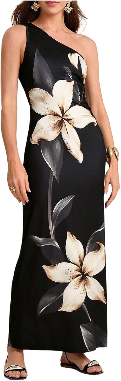 One Shoulder Floral Maxi Dress