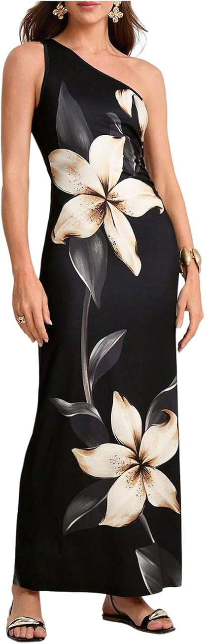 One Shoulder Floral Maxi Dress