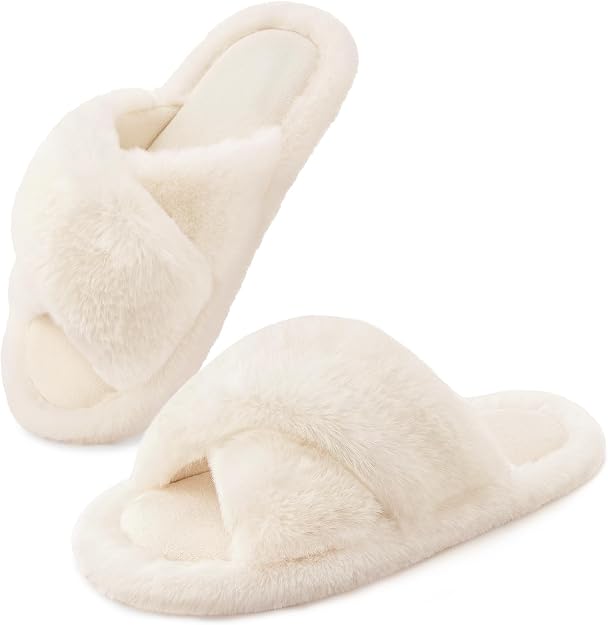 Fluffy Cross Band Slippers