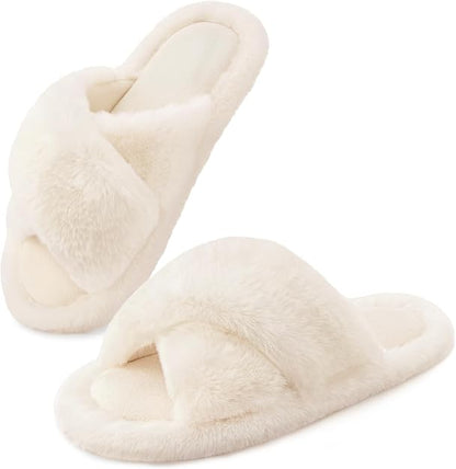 Fluffy Cross Band Slippers