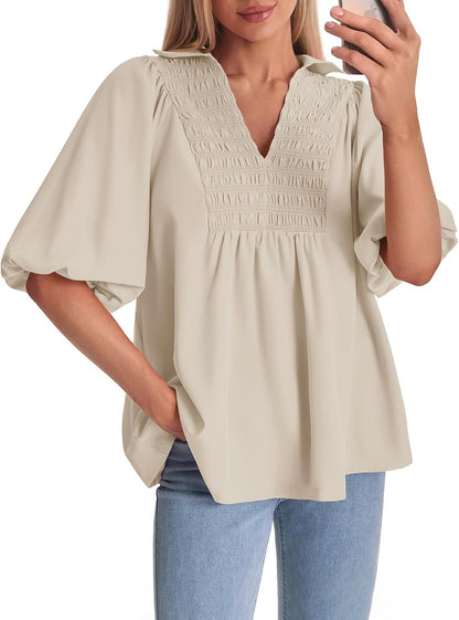Puff Sleeve Smocked Blouse