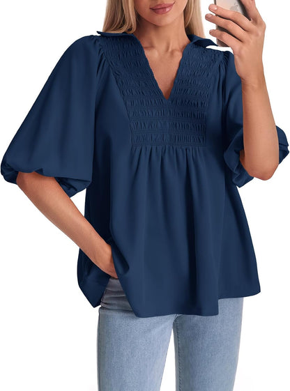 Puff Sleeve Smocked Blouse