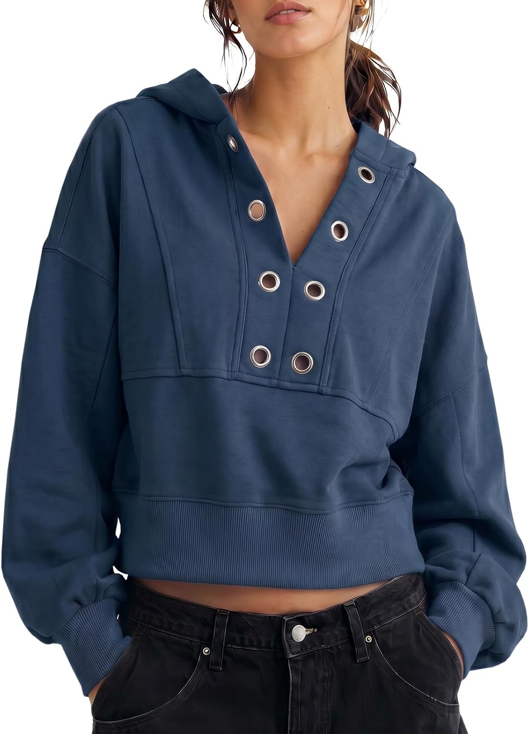 Cropped V-Neck Hoodie