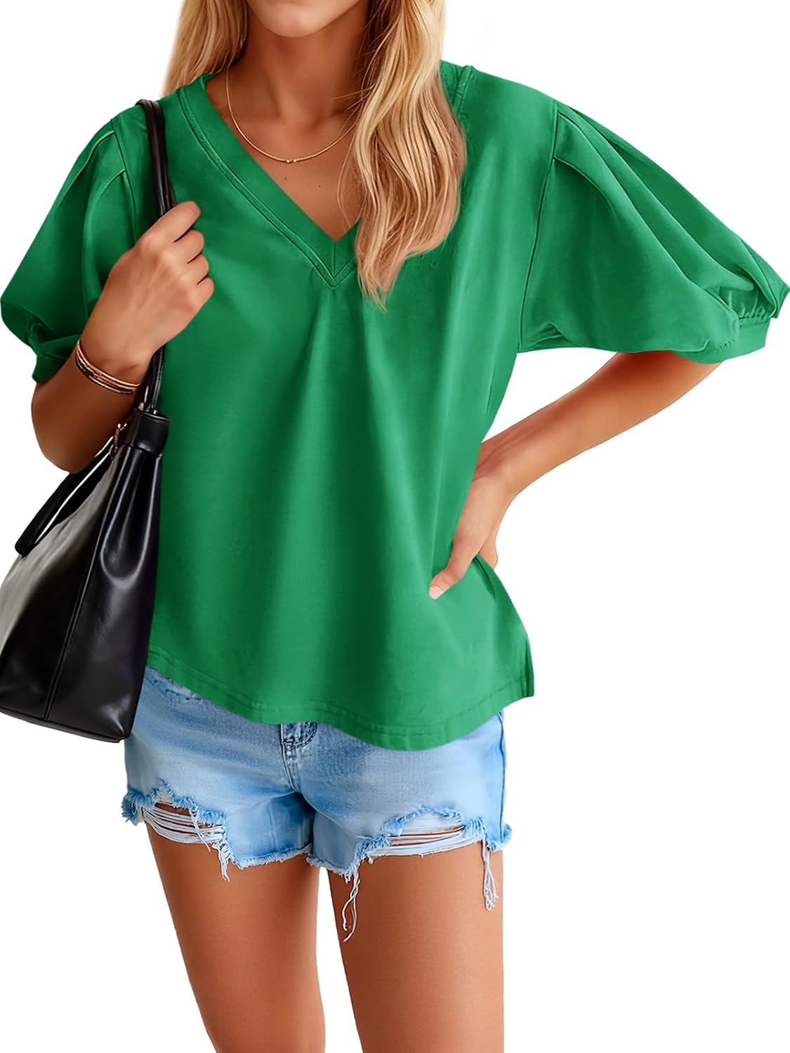 Puff Sleeve V-Neck T-Shirt