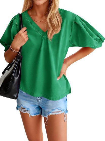 Puff Sleeve V-Neck T-Shirt
