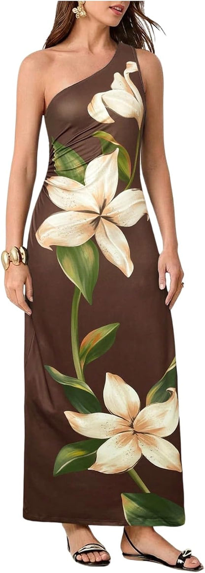 One Shoulder Floral Maxi Dress