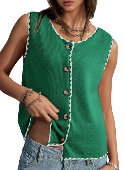 Button Up Color Block Vest