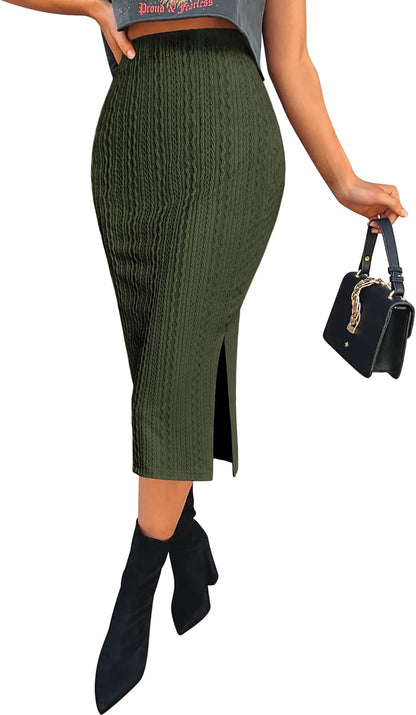 Knit Midi Pencil Skirt