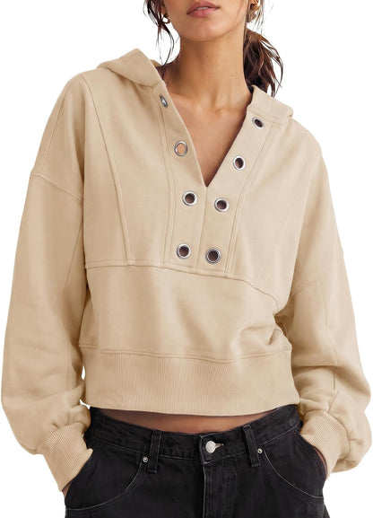 Cropped V-Neck Hoodie