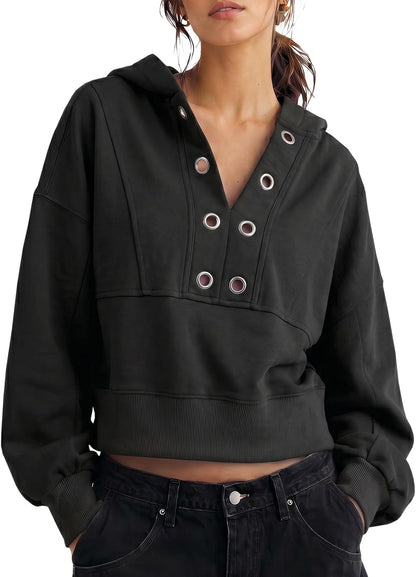 Cropped V-Neck Hoodie