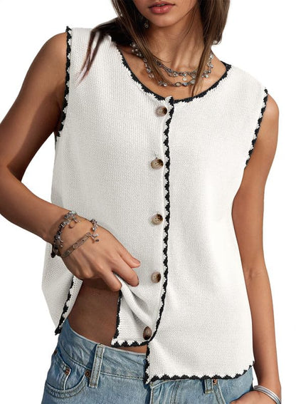 Button Up Color Block Vest