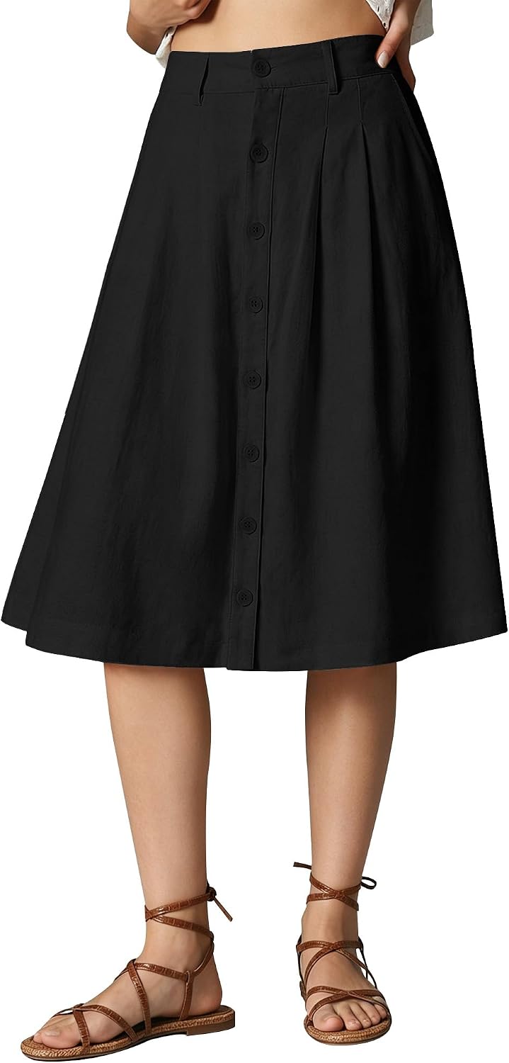 Linen Pleated Midi Skirt