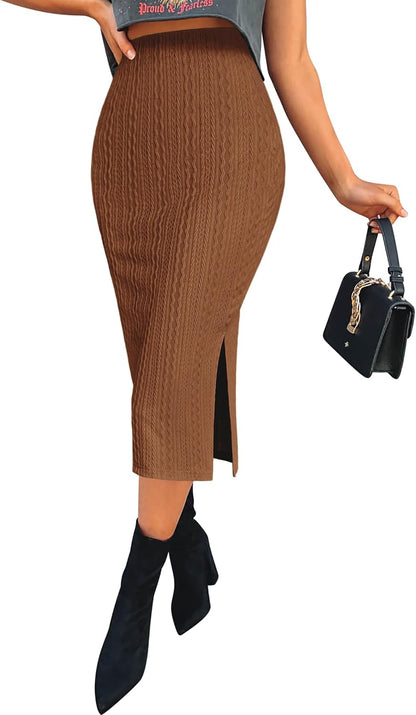 Knit Midi Pencil Skirt