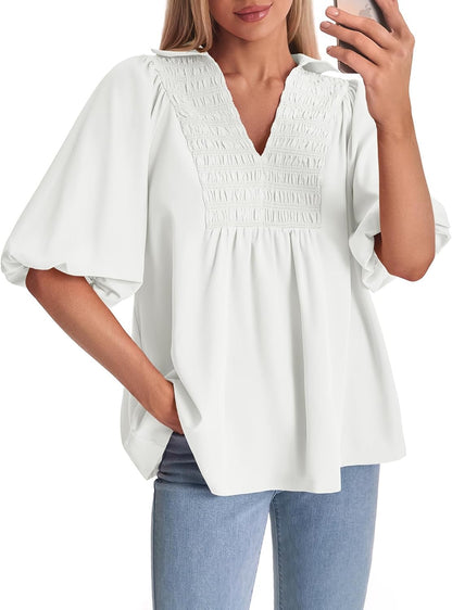 Puff Sleeve Smocked Blouse