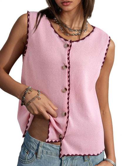 Button Up Color Block Vest