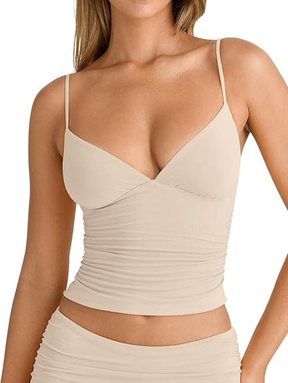 V Neck Ruched Cami Top
