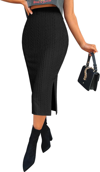 Knit Midi Pencil Skirt