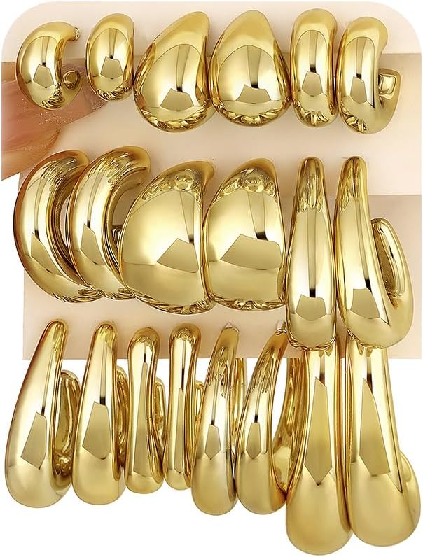 Chunky Gold Hoop Earrings (10PR)