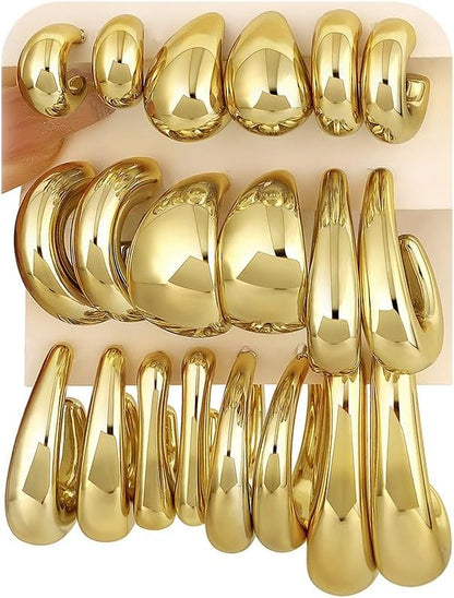 Chunky Gold Hoop Earrings (10PR)