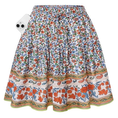 Kate Kasin Women's Boho Mini Skort with Pockets,
