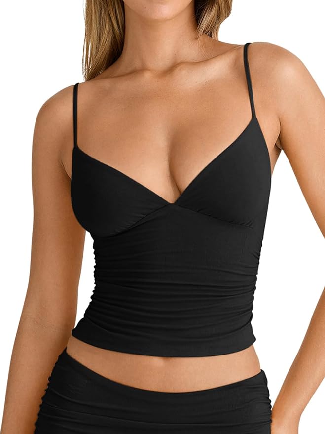 V Neck Ruched Cami Top