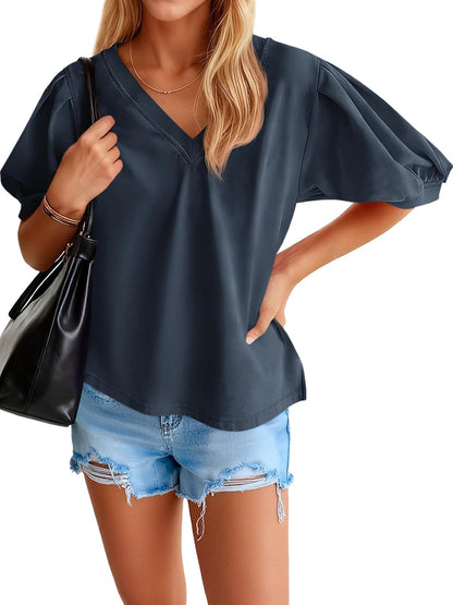 Puff Sleeve V-Neck T-Shirt
