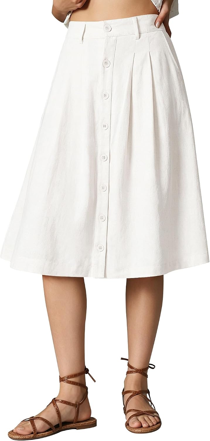 Linen Pleated Midi Skirt