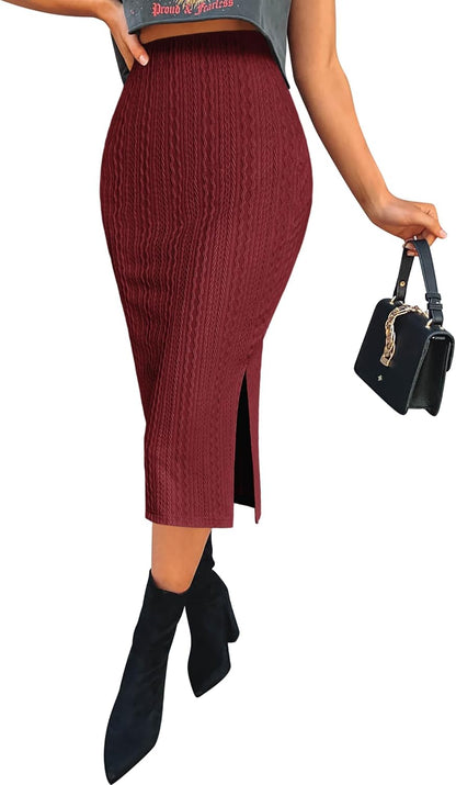 Knit Midi Pencil Skirt