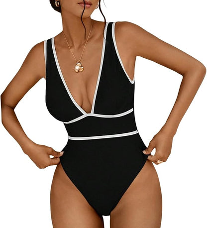 Color-Block V-Neck Swimsuit