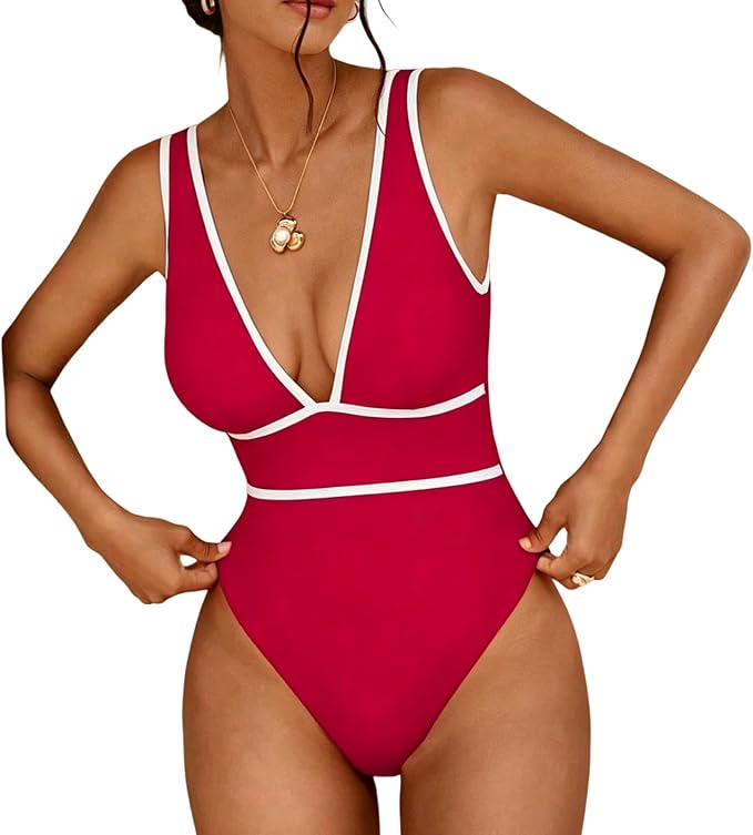 Color-Block V-Neck Swimsuit