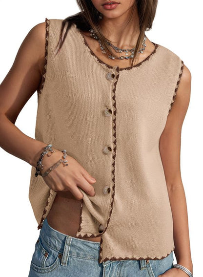 Button Up Color Block Vest
