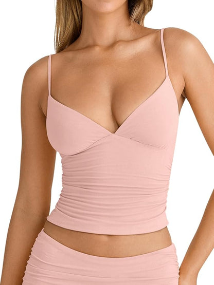 V Neck Ruched Cami Top