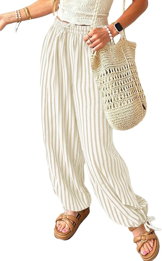 Striped Elastic Pants