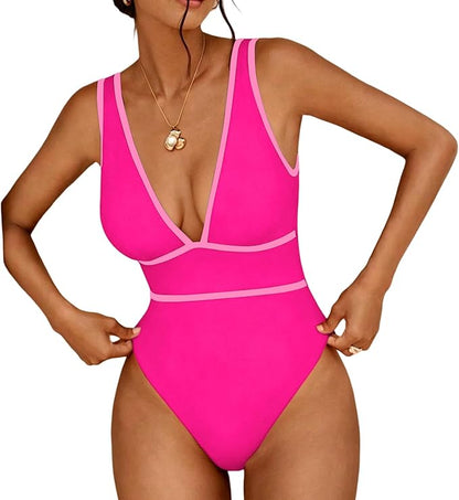 Color-Block V-Neck Swimsuit