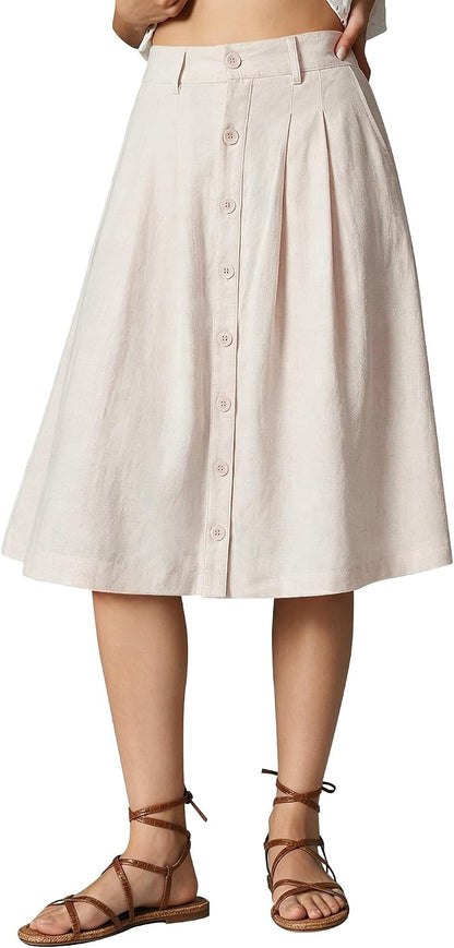 Linen Pleated Midi Skirt