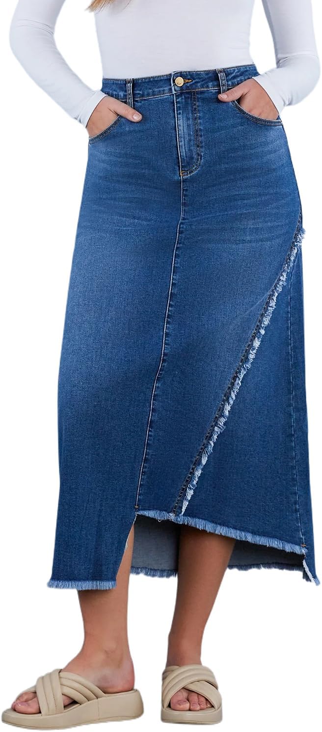 Slit Denim Midi Skirt